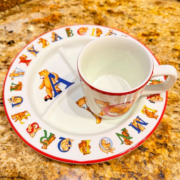 Vintage TIFFANY & CO ALPHABET BEARS Divided Plate & Cup Set Japan Never Used - Picture 6 of 13
